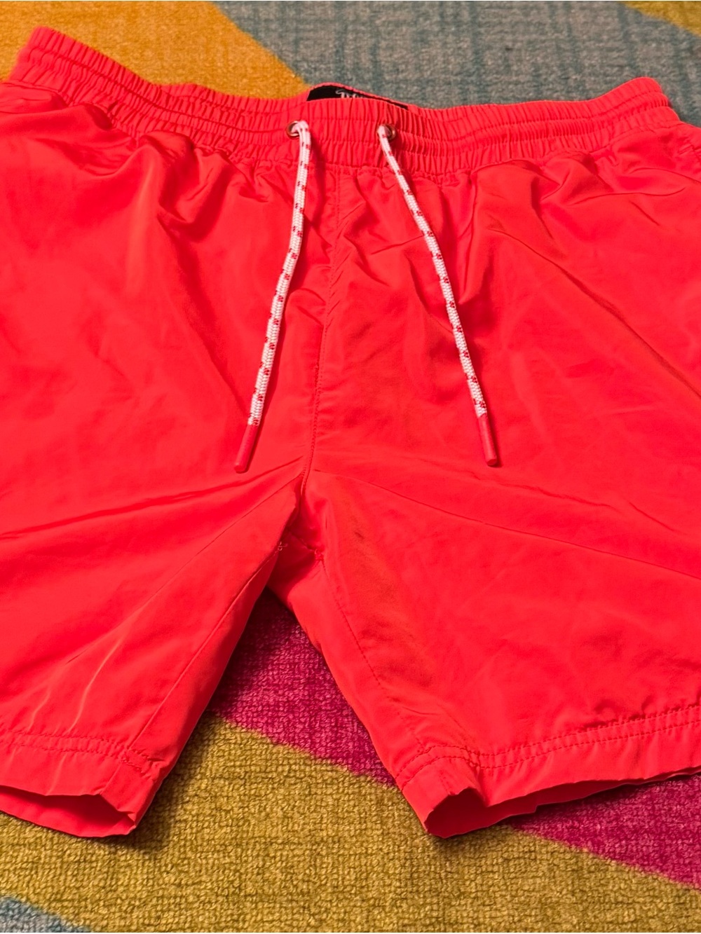 Men's Coral Swim Trunks with Elastic Waist and Drawstring